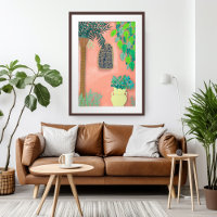 Morocco Garden Pink Walls Palm Tree Art