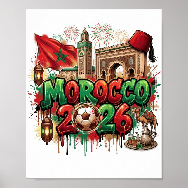 Affiche Morocco Vintage Flag Moroccan African (Devant)