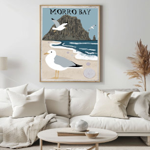 Affiche Morro Rock Bay Central California Beach Seaguls