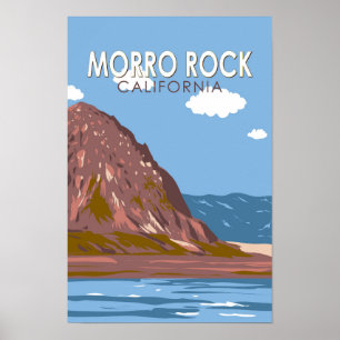 Affiche Morro Rock Californie Voyage Art Vintage