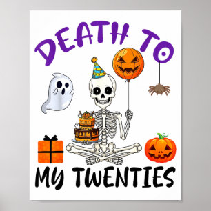 Affiche Mort à mes vingt ans drôle de squelette Halloween 