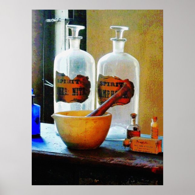 Affiche Mortar and Pestle With Bottles (Devant)