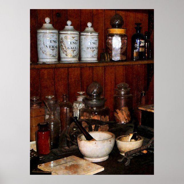 Affiche Mortier et pilon en pharmacie (Devant)