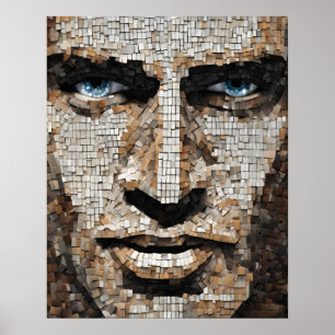 Affiche Mosaic Mans Face Bleu Yeux Mur Art