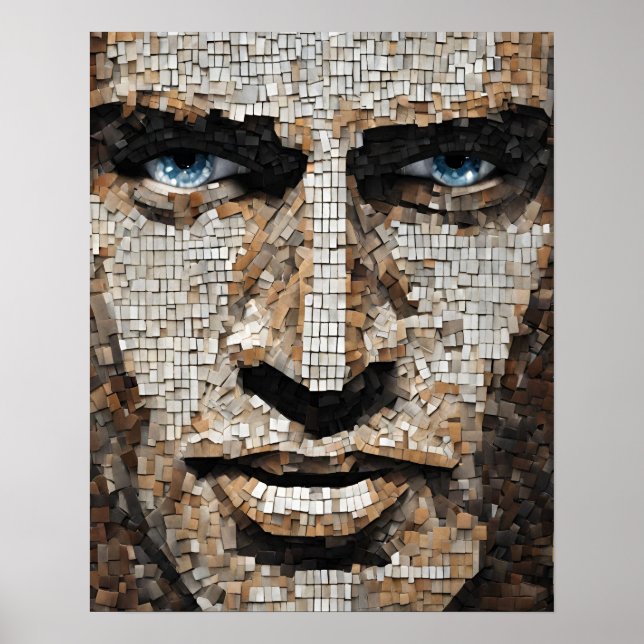 Affiche Mosaic Mans Face Bleu Yeux Mur Art (Devant)