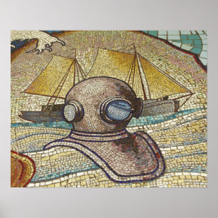 Affiche Mosaic of old divers helmet