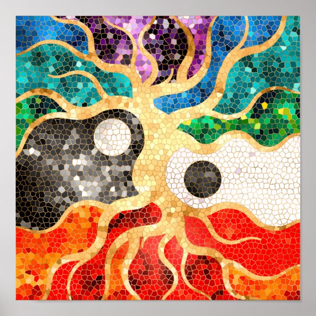 Affiche Mosaic Tree of life - Yin Yang (Devant)