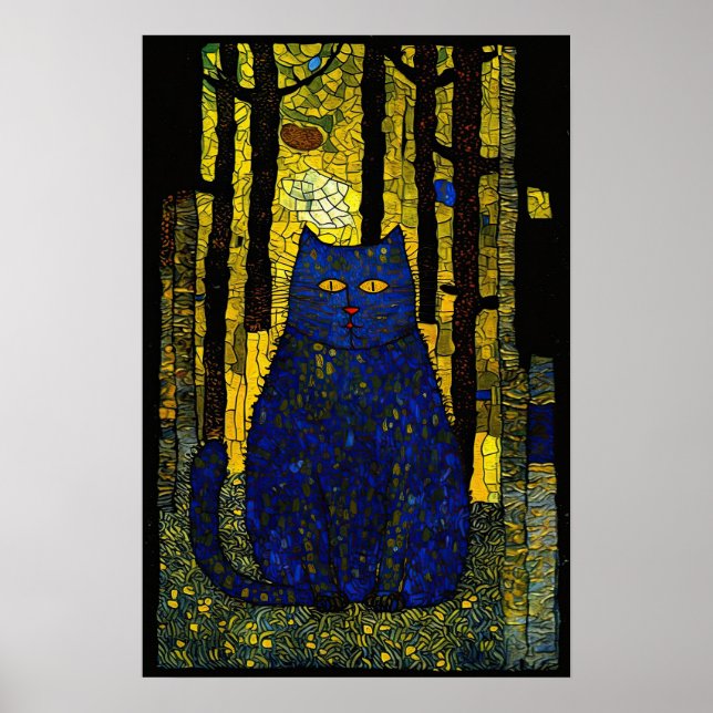 Affiche Mosaic Woods : Un Portrait de Chat Lumineux (Devant)