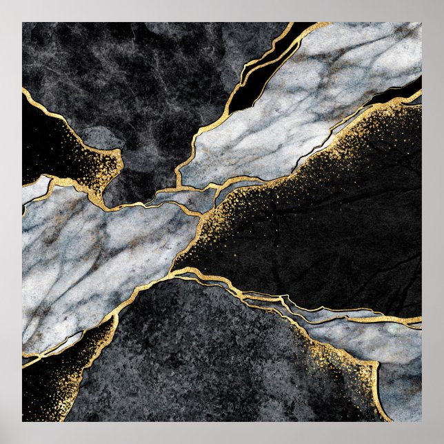 Affiche mosaïque abstraite arrière - plan, marbre noir et  (Devant)