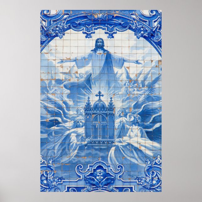 Affiche Mosaïque bleue de jésus, Portugal (Devant)