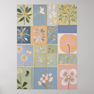 Affiche Mosaïque botanique en fleurs