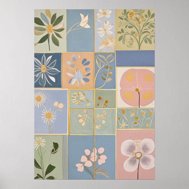 Affiche Mosaïque botanique en fleurs (Devant)
