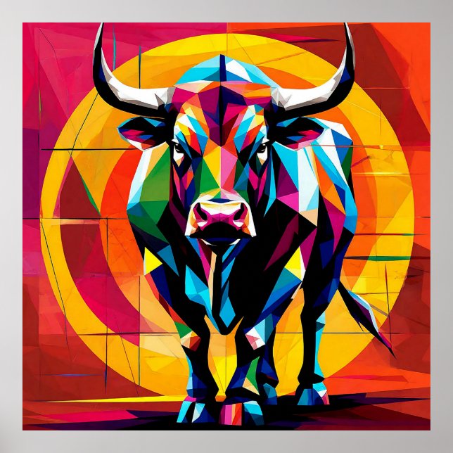 Affiche Mosaïque colorée Bull (Devant)