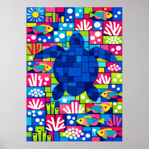 Affiche Mosaïque colorée de tortue marine géométrique