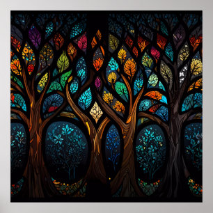 Affiche Mosaïque colorée verre tendu Arbre design effet