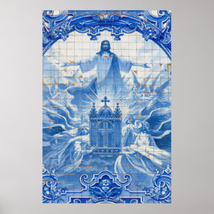 Affiche Mosaïque de carreaux bleus de Jésus, Portugal
