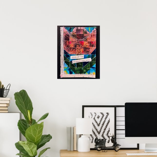 Affiche Mosaïque de courtepointe de tulipe Art Cactus Fleu (Bureau à domicile)