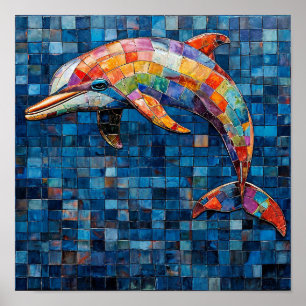 Affiche Mosaïque de dauphin colorée - Art de vague océaniq