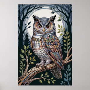 Affiche Mosaïque de hibou forestier nocturne