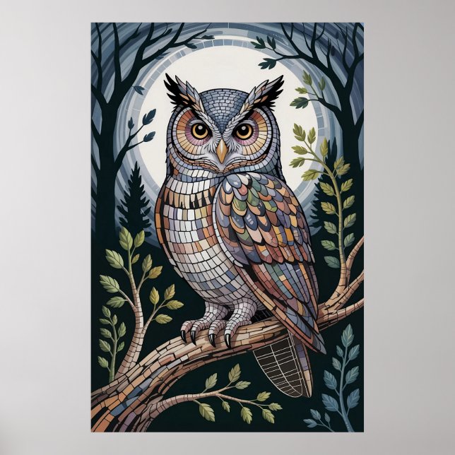 Affiche Mosaïque de hibou forestier nocturne (Devant)