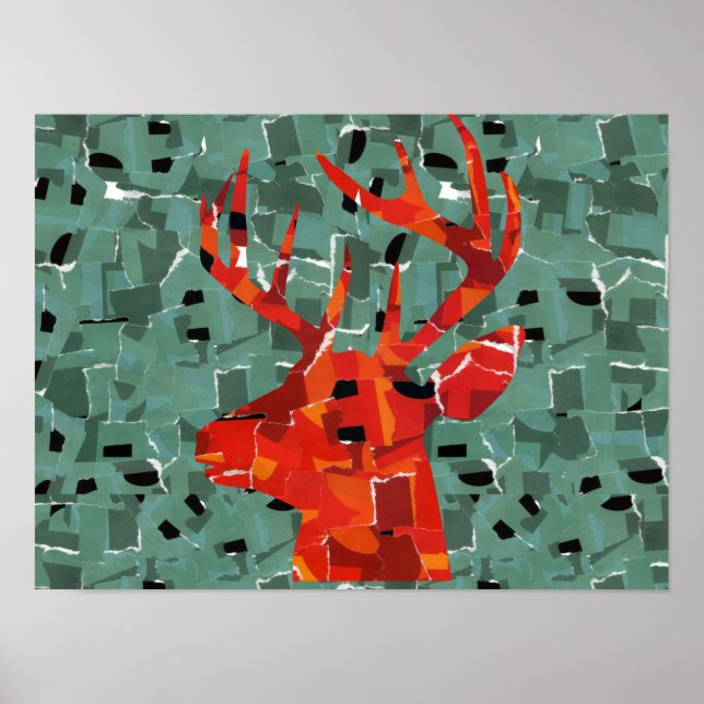 Affiche Mosaïque de silhouette de tête de cerf (Devant)