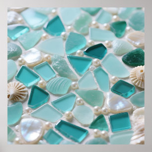 Affiche Mosaïque de verre de mer Charme côtier turquoise