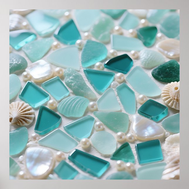 Affiche Mosaïque de verre de mer Charme côtier turquoise (Devant)