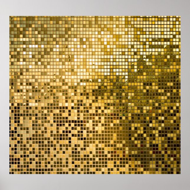 Affiche Mosaïque d'or : Carreaux Carrés Texture. (Devant)