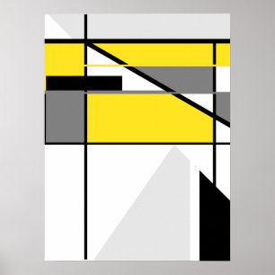 Affiche Mosaïque en jaune, gris, noir, Abstrait géométr
