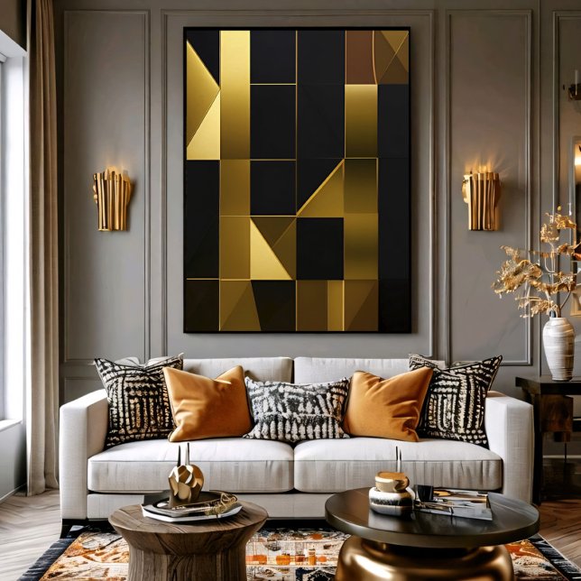 Affiche Mosaïque géométrique noire or de luxe (Créateur téléchargé)