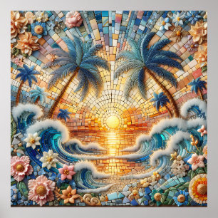 Affiche Mosaïque magique Coucher de soleil tropical
