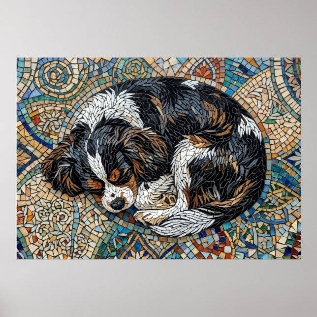 Affiche Mosaïque Mandala Cavalier King Charles Spaniel (Devant)