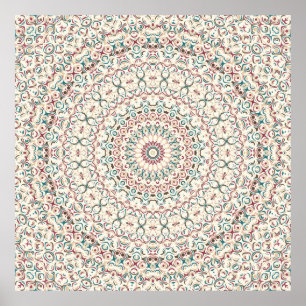 Affiche Mosaïque Mandala Côtière Chaude en Turquoise et Co