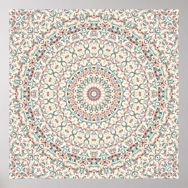 Affiche Mosaïque Mandala Côtière Chaude en Turquoise et Co (Devant)