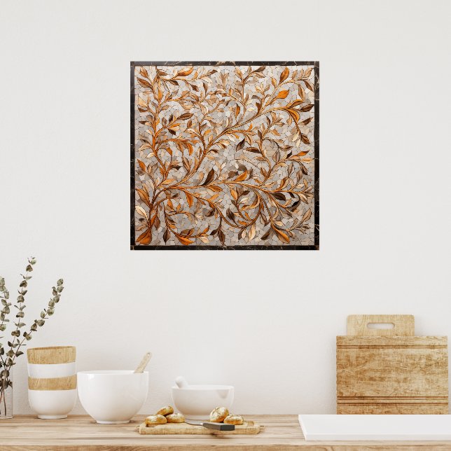 Affiche Mosaïque murale avec motif feuille (Cuisine)