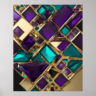 AFFICHE MOSAÏQUE TURQUOISE PURPLE MUR ART