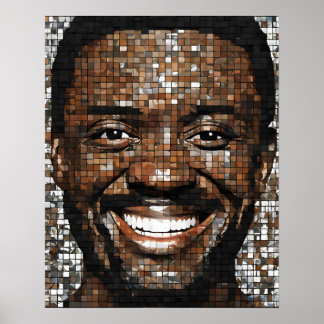 Affiche Mosaïques Gris Brown Mains Face Art Mur