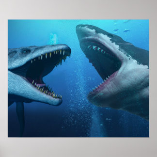 Affiche Mosasaure contre mégalodon