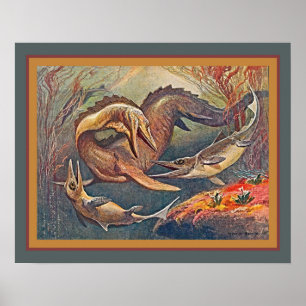 Affiche Mosasaurus & Ichthyosaures ca.1912 Heinrich Harder