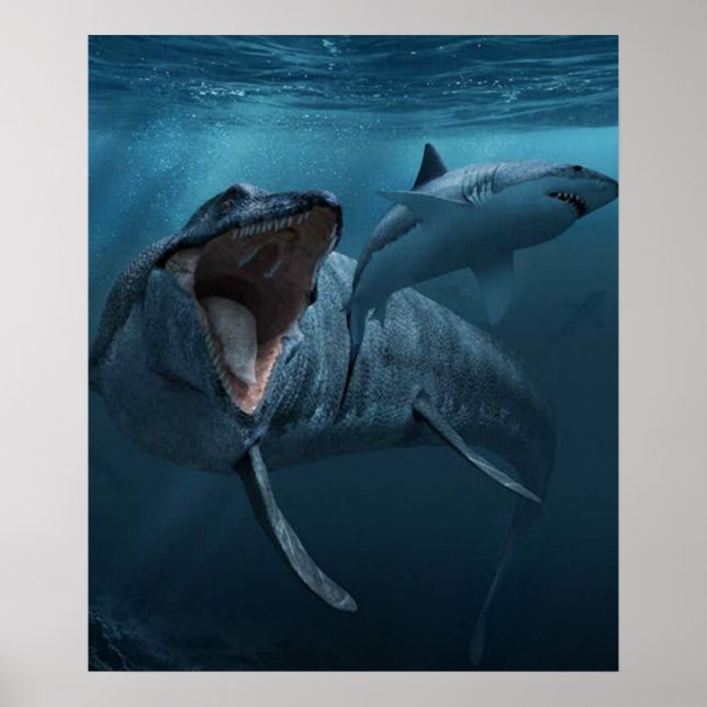 Affiche Mosasaurus pourchasse le requin (Devant)