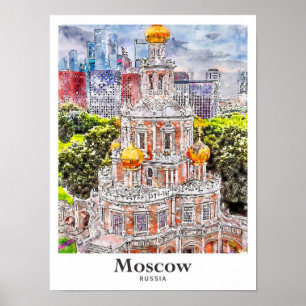 Affiche Moscou Russie Aquarelle Sketch Dessin Main