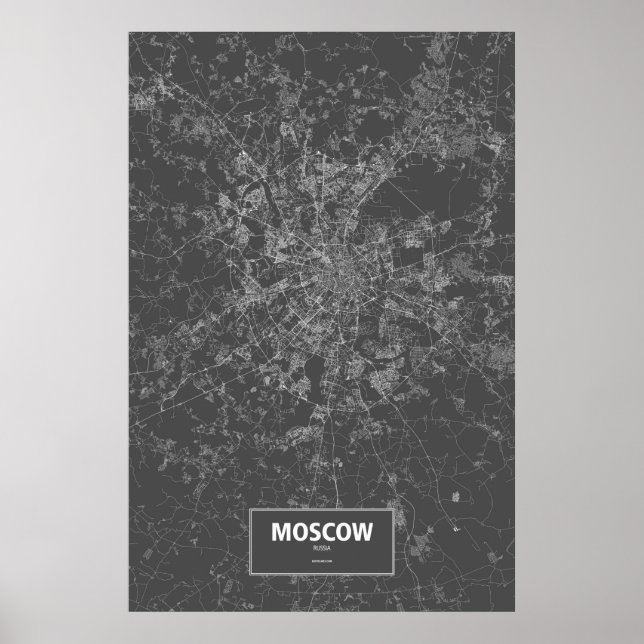 Affiche Moscou, Russie (blanc sur noir) (Devant)