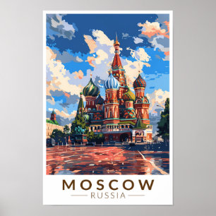 Affiche Moscou Russie Carré rouge Voyage Art Vintage