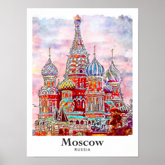 Affiche Moscou Russie Danemark Aquarelle main tirée (Devant)