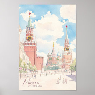 Affiche Moscou Russie Gouache Peinture Voyage