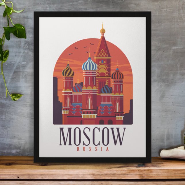 Affiche Moscou Russie Kremlin Skyline (moscow russia skyline travel poster)
