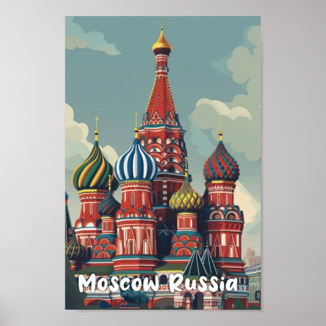 Affiche Moscou Russie Vintage Lieu de voyage célèbre (Devant)