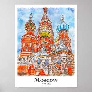 Affiche Moscou Russie Voyage Aquarelle main tiré
