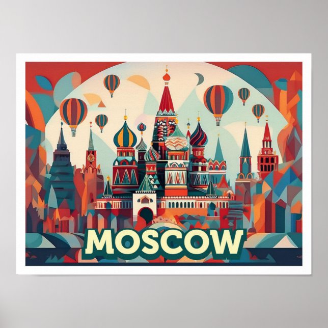 Affiche Moscou Russie Voyage artistique coloré (Devant)