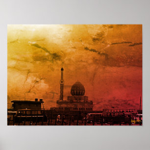 Affiche Mosquée Buniya de Bagdad en Irak vintage